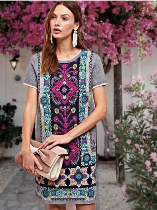 Anthropologie Dresses & Skirts - Anthropologie Akemi & Kin Kaleidoscope Sweater Knit Short Sleeve Dress Medium